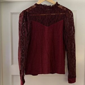 NAF NAF Burgundy Lace Blouse